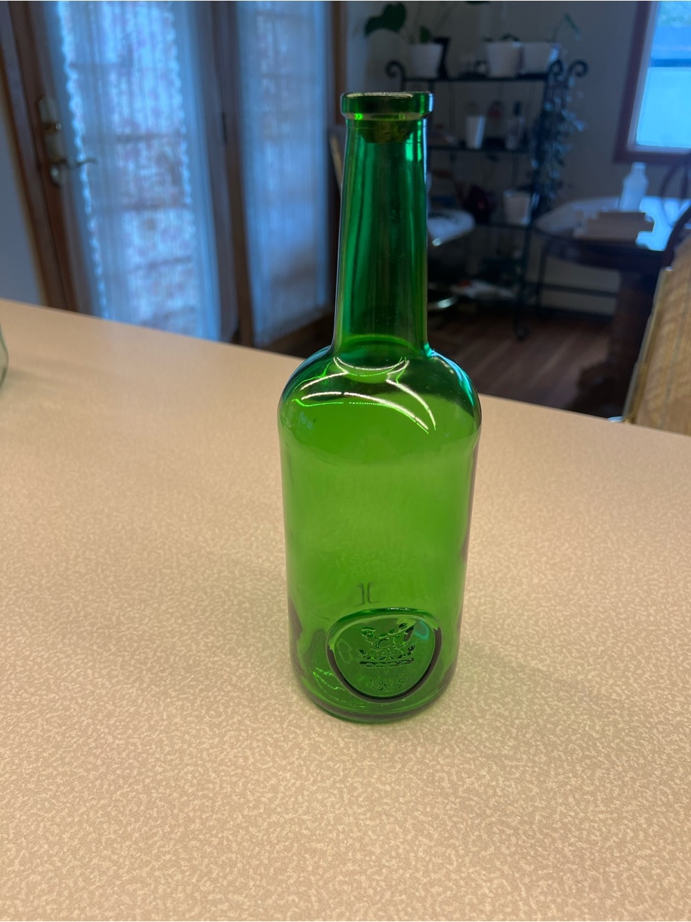 Green Glass Decorative Bottle Vase - Classic Home Dining Accent